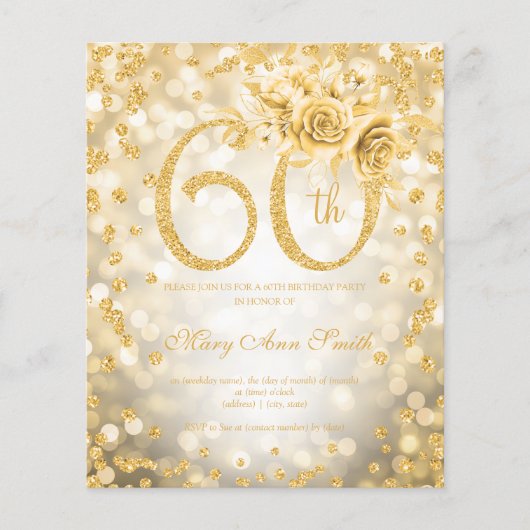 Gold Floral 60th Birthday Lights Flyer (Voorkant)