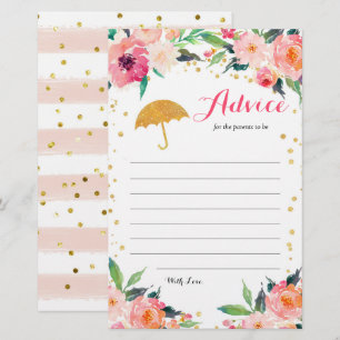 Gold Floral April biedt Baby shower Advice Card