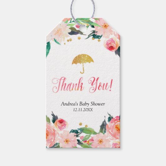 Gold Floral April Shower Hartelijk dank Label Cadeaulabel (Voorkant)