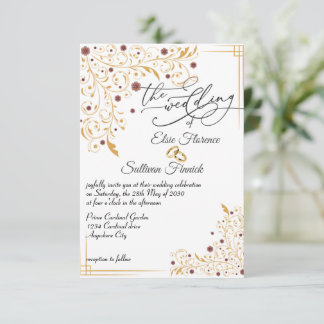 Gold floral art illustratie huwelijksuitnodiging kaart