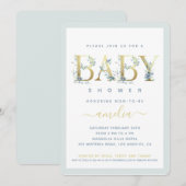 Gold Floral Baby Blue Boy Shower Invite (Voorkant / Achterkant)