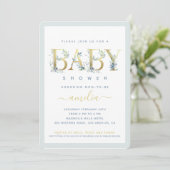 Gold Floral Baby Blue Boy Shower Invite (Staand voorkant)