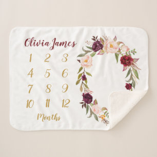 Gold Floral Baby Milestone Maandelijkse Sherpa Bla Deken