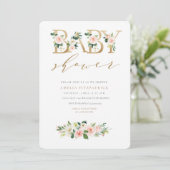 Gold Floral Baby shower Invitation fille (Debout devant)