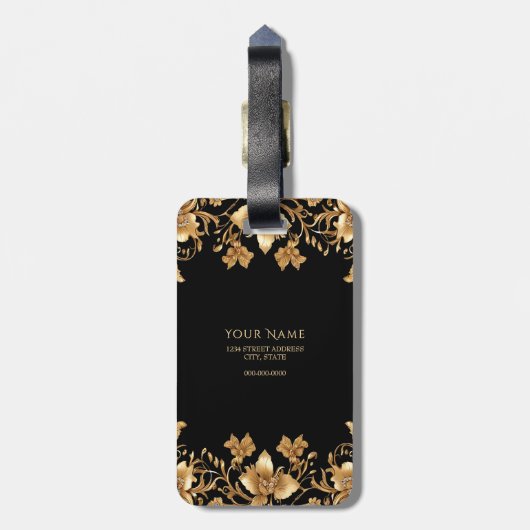 Gold Floral Bagagelabel (Achterkant verticaal)