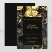 Gold Floral Birthday Uitnodiging (Voorkant / Achterkant)
