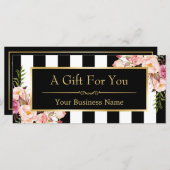 Gold Floral Black White Stripes Cadeaubon (Voorkant / Achterkant)