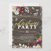 Gold Floral Bois Noël Invitation (Devant)