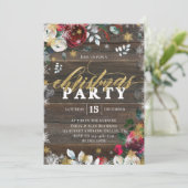 Gold Floral Bois Noël Invitation (Debout devant)