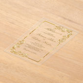 Gold Floral Border Islamic Wedding Acryl Uitnodigingen (Laagn)