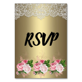 Gold Floral Bouquet Lace RSVP Kaart