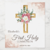 Gold Floral Cross-Rozen Wijn Etiket (Enkel label)