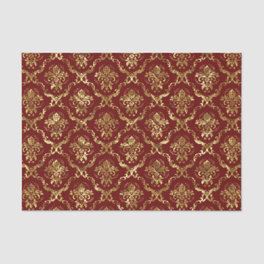 Gold Floral Damascus & Custom Dark_Red Background Tissuepapier (Voorkant)