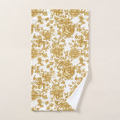 Gold Floral Damask Peony Rose (Serviette à main)