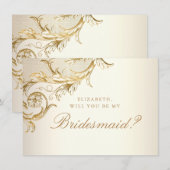 Gold Floral Damask Script Bridesmaid Kaart (Voorkant / Achterkant)