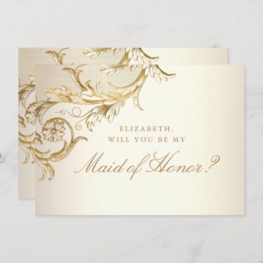  Gold Floral Damask-script gemaakt van eer Kaart (Voorkant / Achterkant)