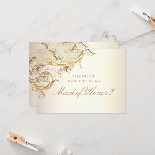  Gold Floral Damask-script gemaakt van eer Kaart (Voorkant / Achterkant in situ)