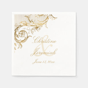  Gold Floral Damask Script Names Wedding Servet