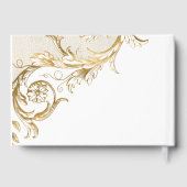  Gold Floral Damask Script White Wedding Gastenboek (Achterkant)