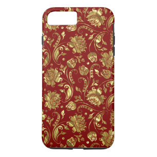 Gold Floral DammasBourgogne Achtergrond iPhone 8 Plus / 7 Plus Hoesje