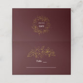 Gold Floral Deep Burgundy Wedding Table Number (Buitenkant ongevouwen)