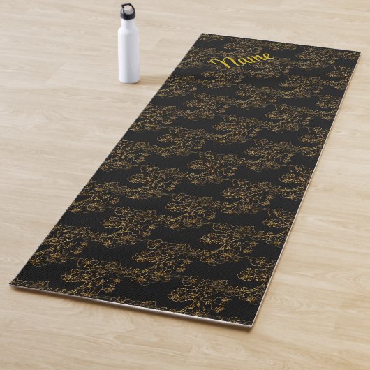Gold Floral-design op zwart-persoonlijk Yogamat (In situ)