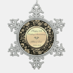Gold Floral Diamond 50th Wedding Jubileum Tin Sneeuwvlok Ornament