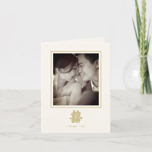 Gold Floral Double Happiness Chinese Weddenfoto Bedankkaart