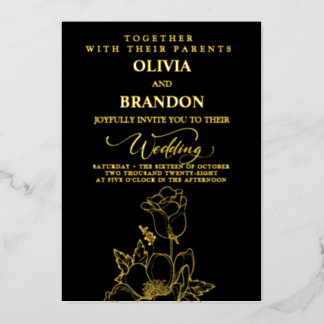 Gold Floral Elegant Wedding Invitation