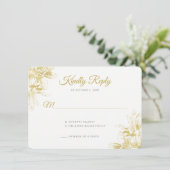Gold Floral Elegant Wedding Invitation Carte RSVP (Debout devant)