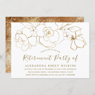 Gold Floral Elegant Work Retirement Party Kaart