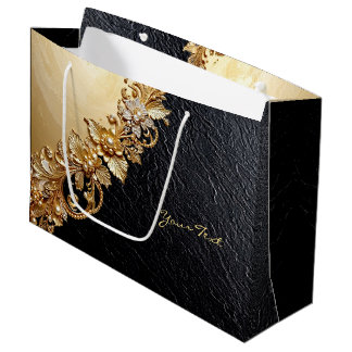 Gold Floral Embellishments Gift Bag Groot Cadeauzakje