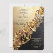 Gold Floral Embellishments Wedding Invitation (Devant)