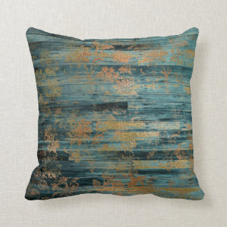 Gold Floral en Blue Rustic Wood - ontkoppeling Kussen