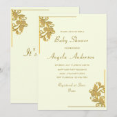 Gold Floral encadré bébé fille douche Invitation (Devant / Derrière)