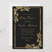 Gold Floral encadré bébé fille douche Invitation (Devant)