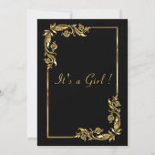 Gold Floral encadré bébé fille douche Invitation (Dos)
