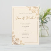 Gold Floral Flourish Wedding Invitation Kaart (Staand voorkant)