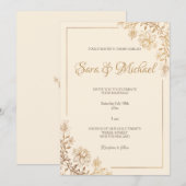 Gold Floral Flourish Wedding Invitation Kaart (Voorkant / Achterkant)