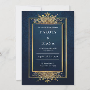Gold Floral Frame Marine Mariage Invitation