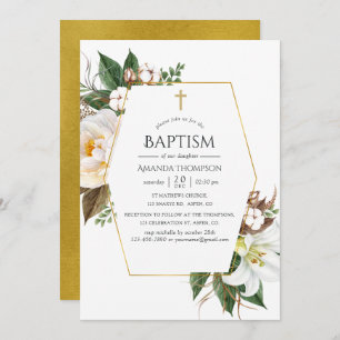 Gold Floral Geometric Baptisme Kaart