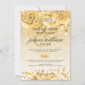 Gold Floral Glitter Sparkle Elegant Wedding Kaart (Voorkant)