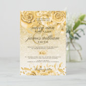 Gold Floral Glitter Sparkle Elegant Wedding Kaart (Staand voorkant)