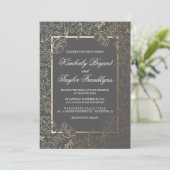 Gold Floral Grey Vintage Wedding Invitation (Debout devant)