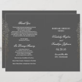 Gold  Floral Grey Wedding Programma's (Voorkant / Achterkant)