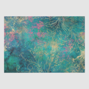 Gold Floral Grunge Damask Tissuepapier
