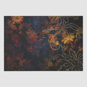 Gold Floral Grunge Damask Tissuepapier