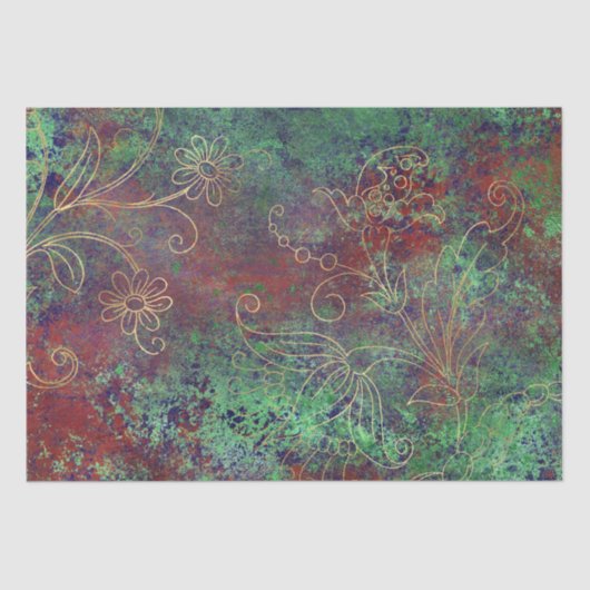 Gold Floral Grunge Damask Tissuepapier (Voorkant)