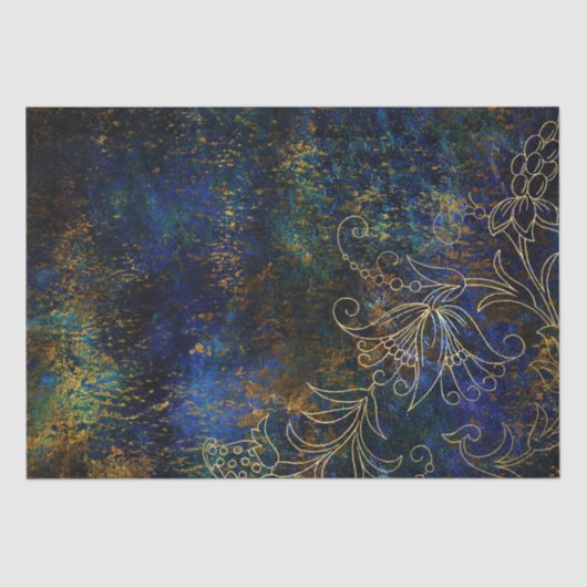 Gold Floral Grunge Damask Tissuepapier (Voorkant)