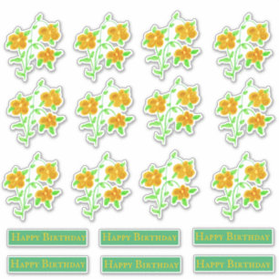 Gold Floral Happy Birthday Decals Sticker